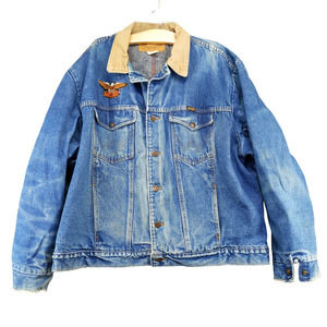 Wrangler Men's Denim Western Jean Jacket Blue Size 50 Eagle Patch Vintage